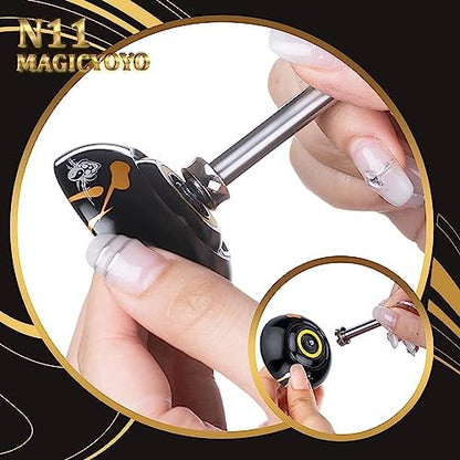 MAGICYOYO N11 premium metal yoyo alongside twelve replacement strings and protective storage bag