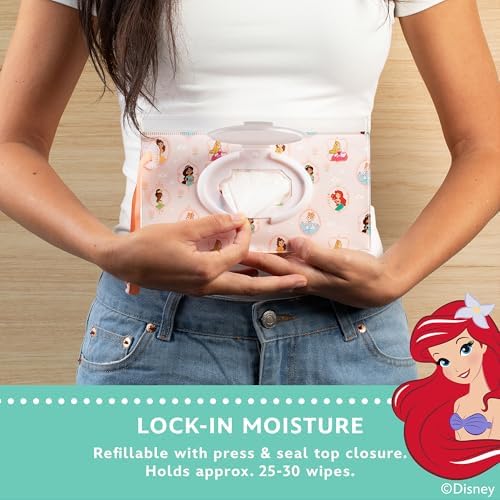Refillable baby wipes dispenser open for use