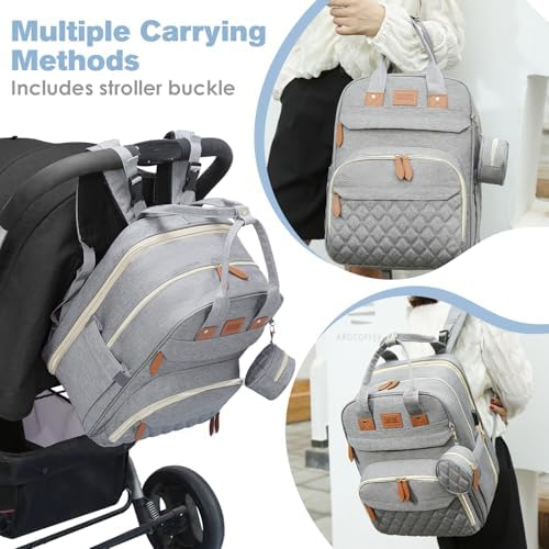 JSTPRO large diaper backpack rear view highlighting thick breathable mesh shoulder straps and stroller attachment clips
