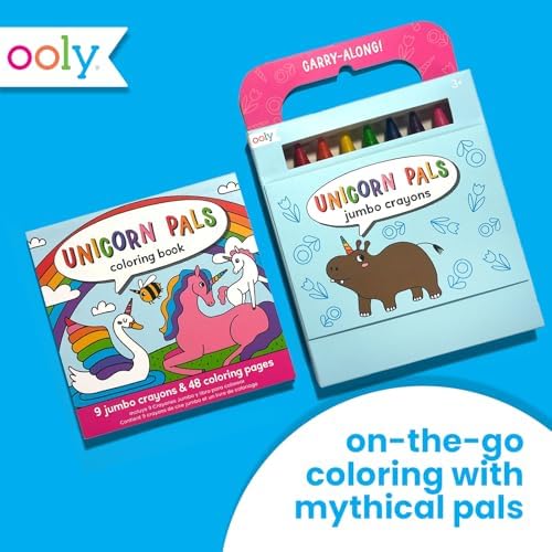 Ooly kids travel coloring set opened displaying nine colorful jumbo crayons.