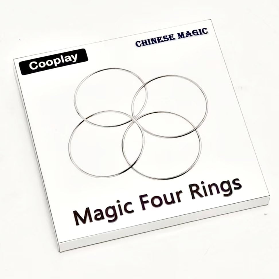 Cooplay 4 count magic rings package contents including the iron rings and instructional guide.