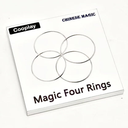 Cooplay 4 count magic rings package contents including the iron rings and instructional guide.