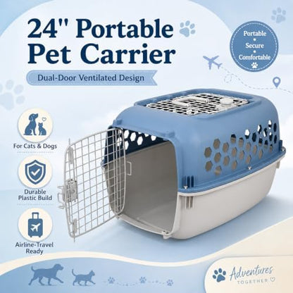 Secure squeeze latch mechanism on the front gate of a plastic dog carrier