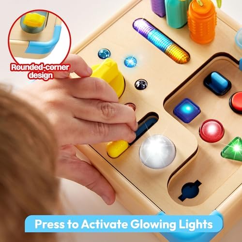 Lalalark Learning Toy packaging highlighting the fifteen lights and nine developmental sounds.
