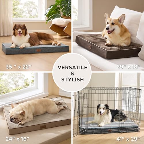 Bedsure Memory Foam Dog Beds Large Sized Dog - Orthopedic Pet Beds for Crate with Removable Washable Cover and Nonskid Bottom, Plush Flannel Fleece Top Pet Mat, Grey - Image 6