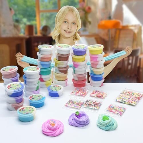 Children stretching non-sticky colorful butter slime during sensory playtime.