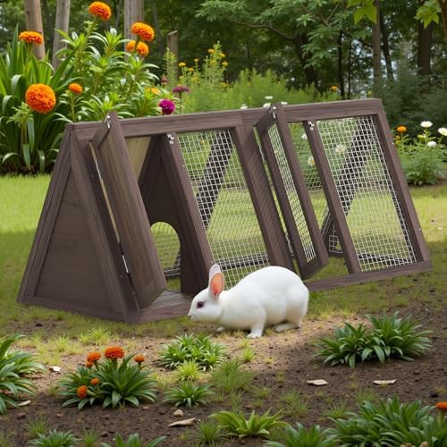 Outdoor Chicken Coop Wooden A-Frame Small Animal Coop Rabbit House Quail Cages with Outdoor Runs & Ventilated Wire Fence Suitable for Garden Backyard Farms 47 x 18 x 19.5 in (Brown) - Image 5