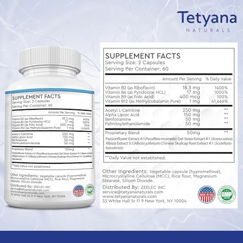 Tetyana Naturals sciatica supplement bottle showing 12-in-1 potent formula and alpha lipoic acid ingredients