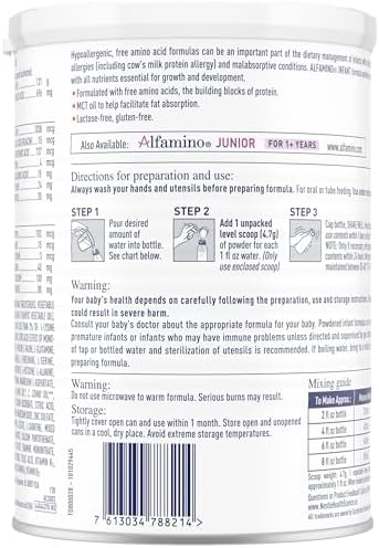Alfamino Hypoallergenic Formula Nutrition Facts Label