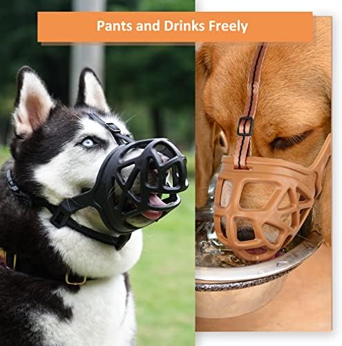 Durable silicone cage muzzle for dogs showing the dual fold strap adjustment mechanism for safety.