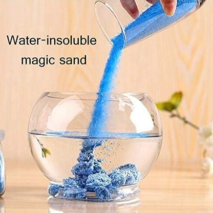 Water repellent play sand for children and adults showcasing the pink and blue variants.