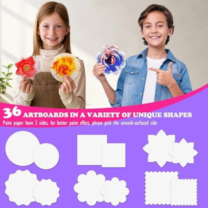 Mess-free splash art machine for kids showing the convenient watercolor and metallic paint bottles