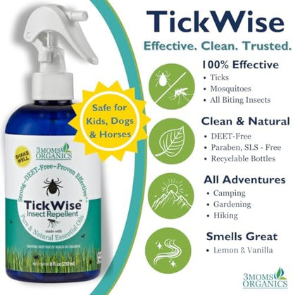 3Moms Organics TickWise DEET free insect spray bottle for family protection