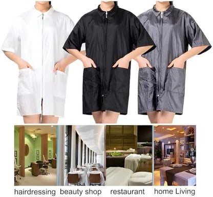 TOPTIE Unisex Barber Uniform Smock in red medium size worn during salon styling sessions