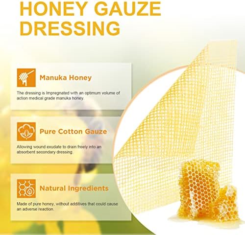 Ceeport Manuka Honey Wound Care sterile patch layout demonstrating the four by four inch dimensions.