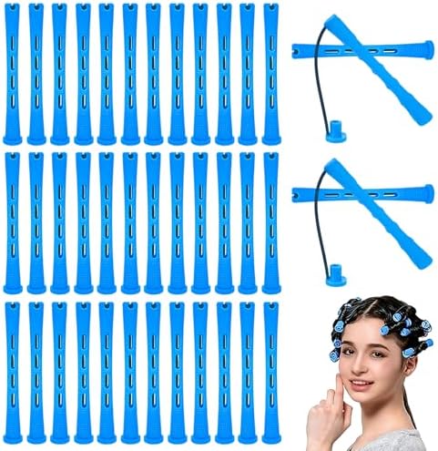 Blue plastic hair perm rods front view showing ventilated styling holes.
