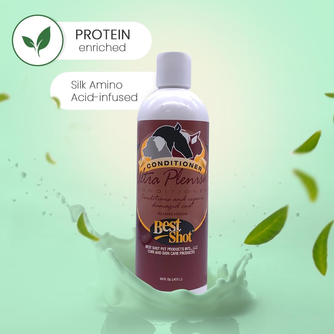Best Shot Ultra Plenish 16 ounce bottle suitable for dogs cats and horses.