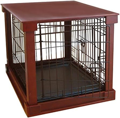 Merry Pet wooden kennel furniture showing the mahogany veneer top surface used as an end table