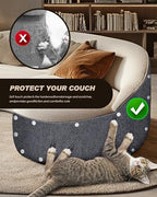 Wear resistant trim to fit cat claw couch shield protecting a leather armchair.