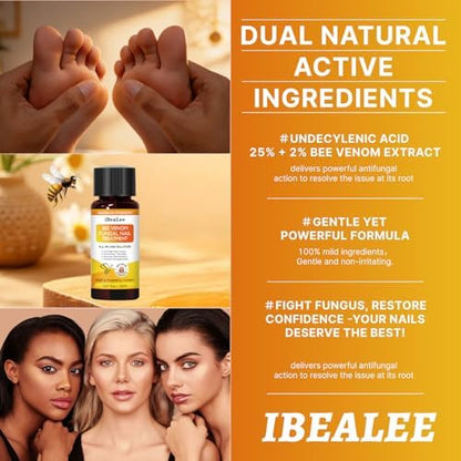 Topical bee venom solution being applied to a damaged fingernail.