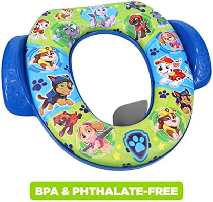 Soft contoured splash guard attached to the blue Nickelodeon potty seat base.
