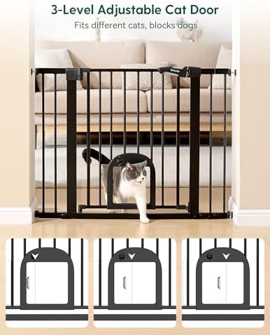 Close up of the adjustable small pet door on the Babelio safety gate.