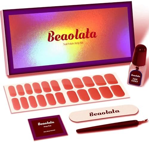 Beaolata salon quality nail wraps package opened displaying the forty four pieces of gel stickers and top coat accessory.