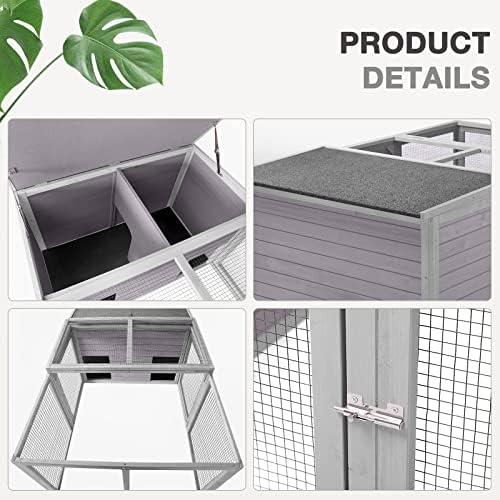 Full outdoor setup of the large wooden hutch in a backyard setting.