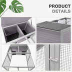 Full outdoor setup of the large wooden hutch in a backyard setting.
