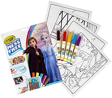 Crayola Disney Frozen coloring book opened to a page featuring Anna and Olaf.