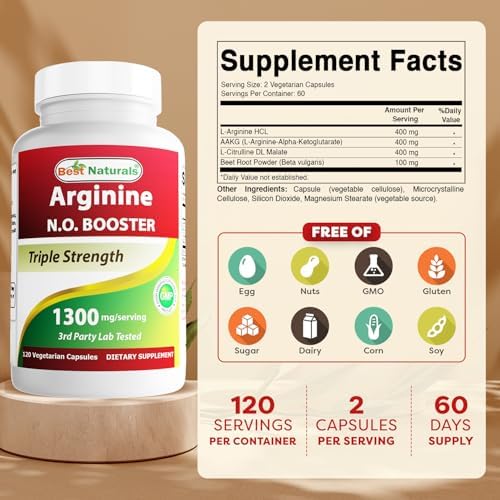 Best Naturals L-Arginine 1300mg supplement label details