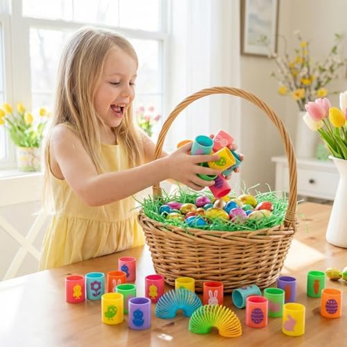 Complete packaging view of twenty-four piece festive basket stuffers and fillers.