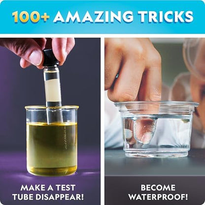 Kids performing science magic experiments with chemical powders