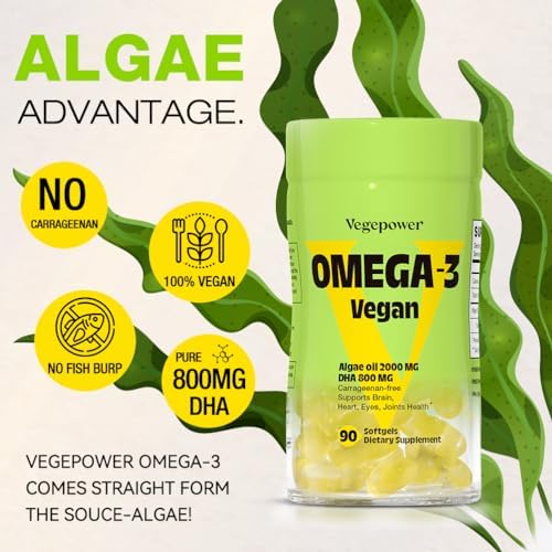 VEGEPOWER algae oil dietary supplement providing 800mg pure DHA per serving