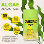 VEGEPOWER algae oil dietary supplement providing 800mg pure DHA per serving
