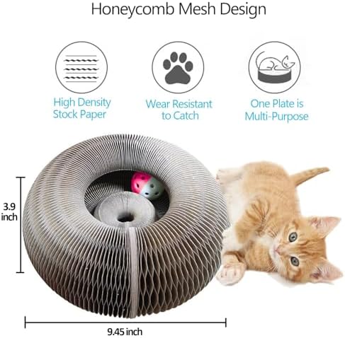 Enkman Kitty Kurlz cat scratcher being folded into a compact lounge bed shape for pet resting