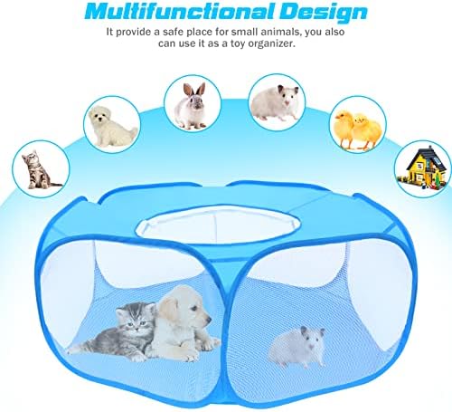 Small Animal Playpens with Top Cover, Foldable Breathable Small Pets Cage Tent Outdoor Indoor Portable Play Pen for Guinea Pig Hedgehog Hamster Cat Rabbit Bunny Puppy Ferret Rat Chicks (Blue) - Image 7