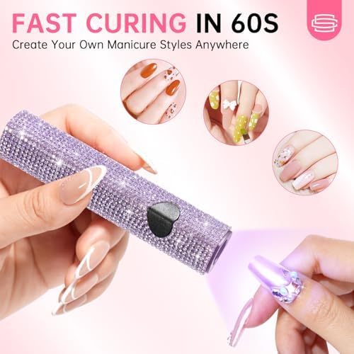 Compact nail dryer being used for rhinestone application