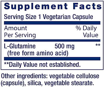 Life Extension L-Glutamine vegetarian capsules nutritional facts panel
