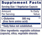 Life Extension L-Glutamine vegetarian capsules nutritional facts panel
