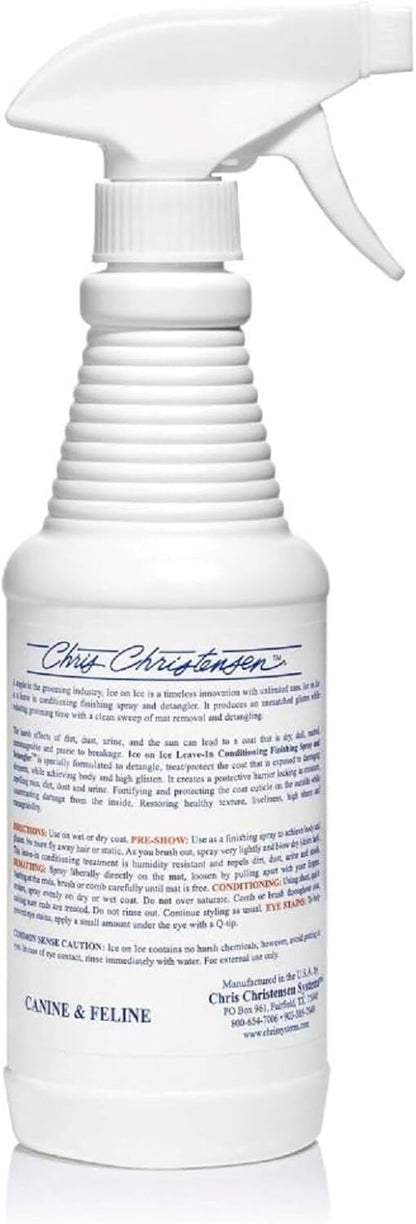 Chris Christensen pet care product close up showcasing authentic packaging and anti frizz features