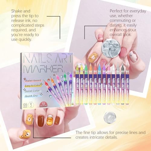 Close up of waterproof nail polish pen tip drawing lines