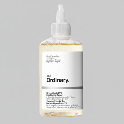 The Ordinary Glycolic Acid 7% toner for skin exfoliation and brightening