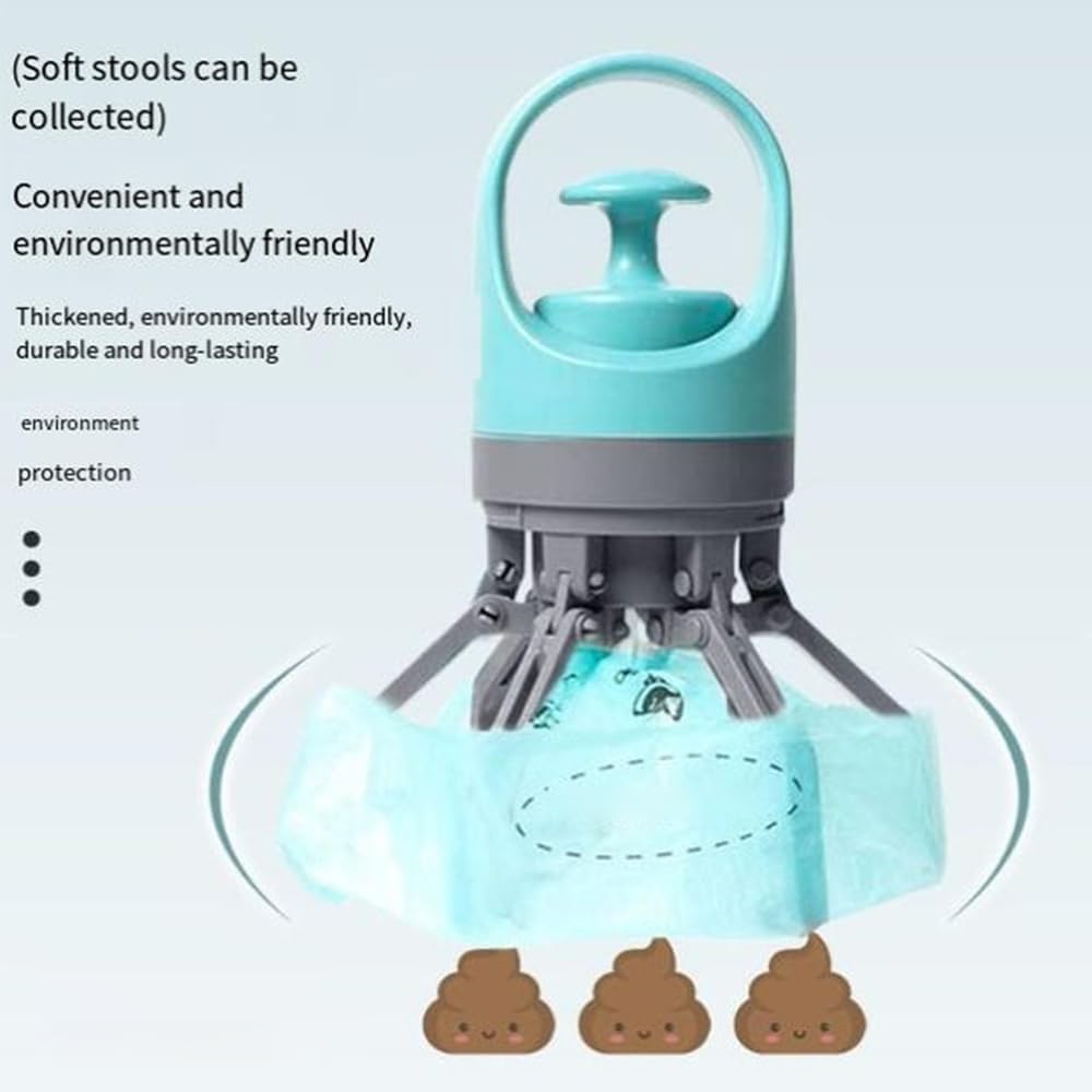 Hands-free dog waste picker tool demonstrating the claw opening mechanism.