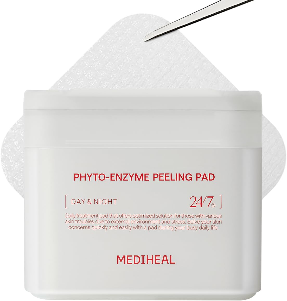 Mediheal Phyto Enzyme Peeling Pad front view container showing 90 vegan sheets for pore tightening