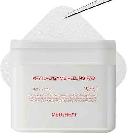 Mediheal Phyto Enzyme Peeling Pad front view container showing 90 vegan sheets for pore tightening