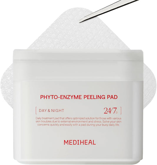 Mediheal Phyto Enzyme Peeling Pad front view container showing 90 vegan sheets for pore tightening