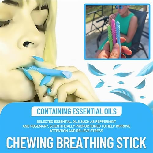 A person holding the silicone chewable breather stick for stress relief.