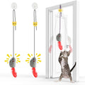 FYNIGO Self Play Door Hanging Cat Mouse Toy front view showcasing two pack plush mice with feather tails.