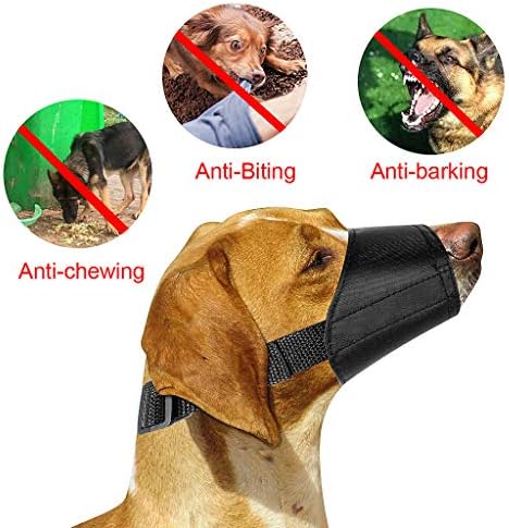 Black nylon safety dog muzzle with adjustable strap and quick release buckle